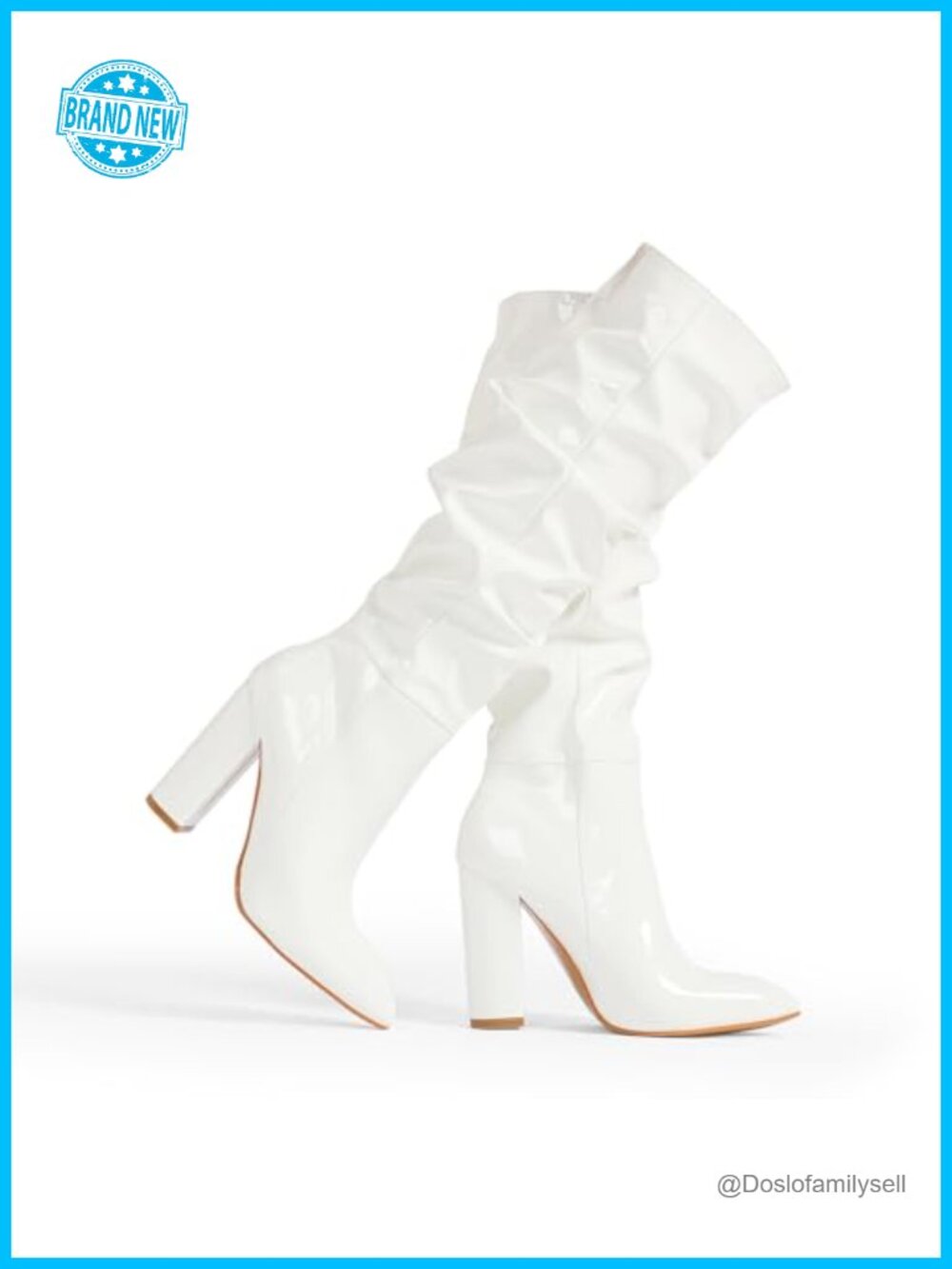 Patent Leather Knee High Boots Chunky Heel Pointed Toe Pull Up Slouched